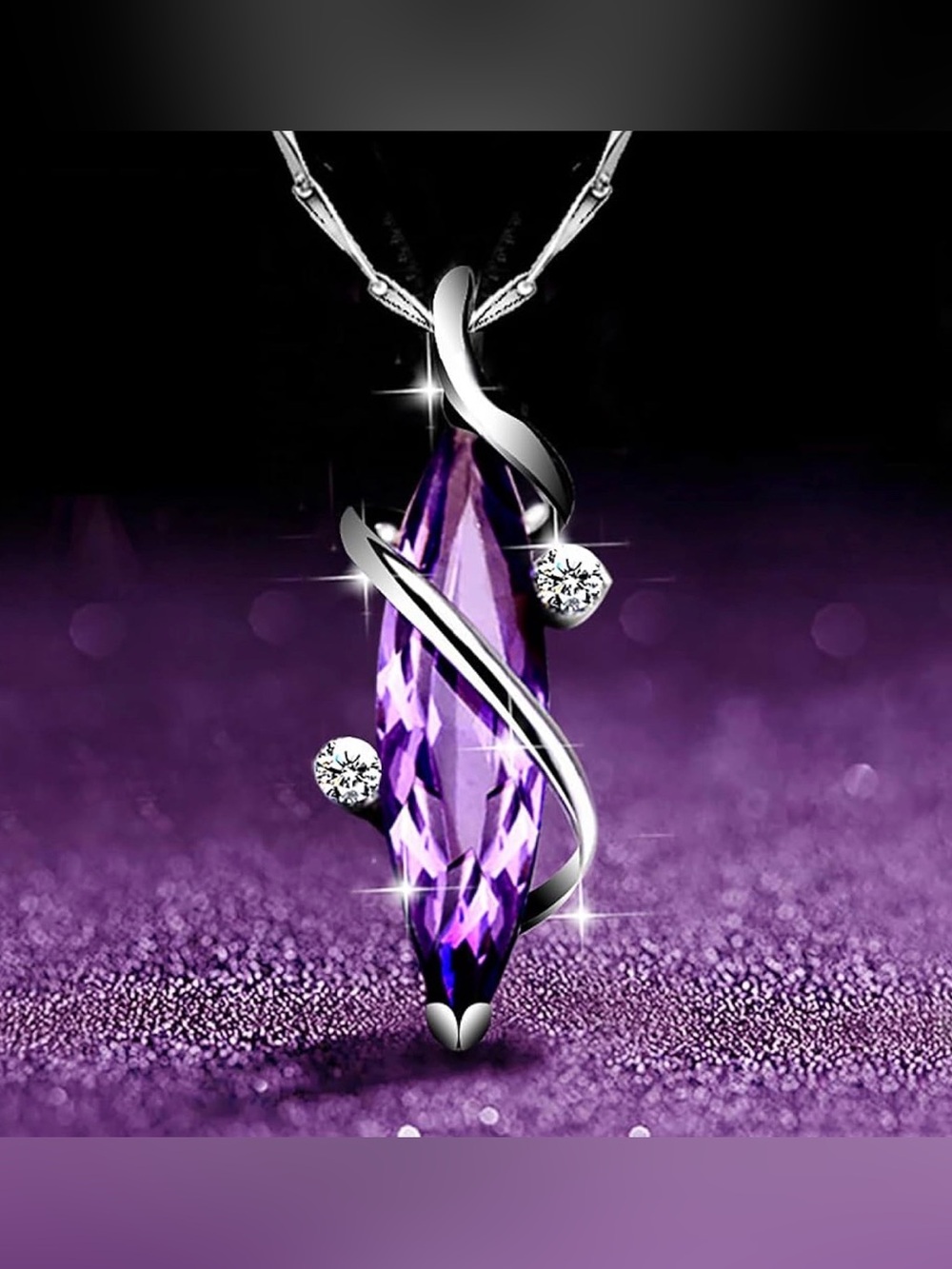 Aesthetic Purple Marquise Pendant Necklace Silver Tone